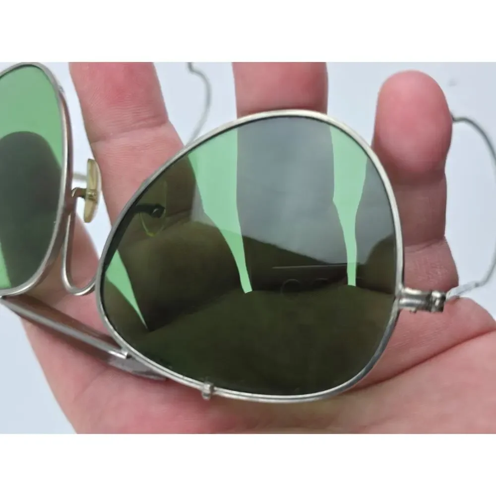 Vintage Green lens Pilot Aviator Crossbar Sunglasses Japan 125mm width